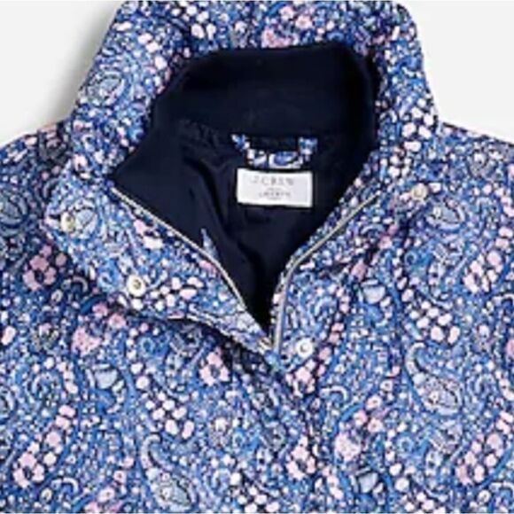 J CREW Liberty Print Cinched Waist Puffer Jacket Blue NWT XSMALL - Picture 6 of 15